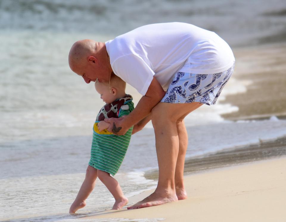  Meanwhile Coleen's dad Tony introduced her youngest son Kit to the water