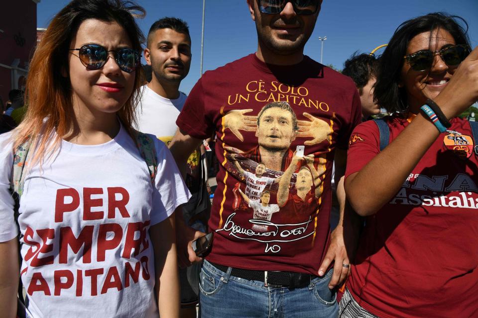 Roma fans at Francesco Totti's final match with special t shirts in his honour