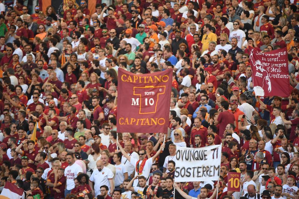 The Stadio Olimpico is packed full as Roma fans wave goodbye to their idol