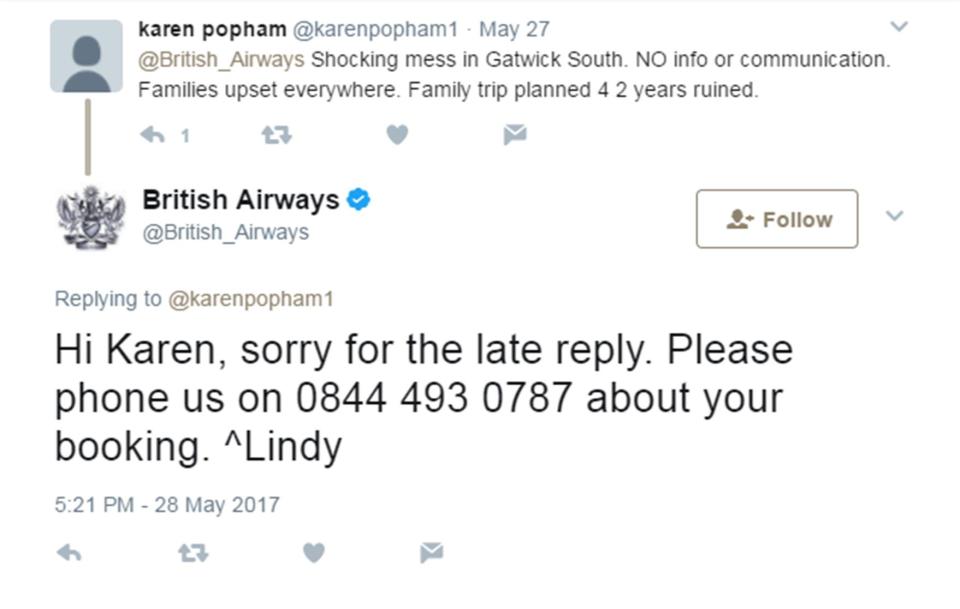  Social media message sent to customer advising use of premium-rate number