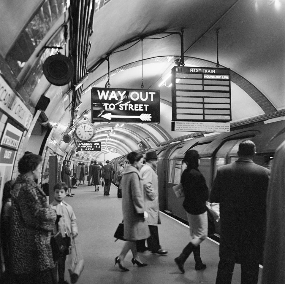  Passengers getting onto a train at Piccadilly Circus in the early 1960s