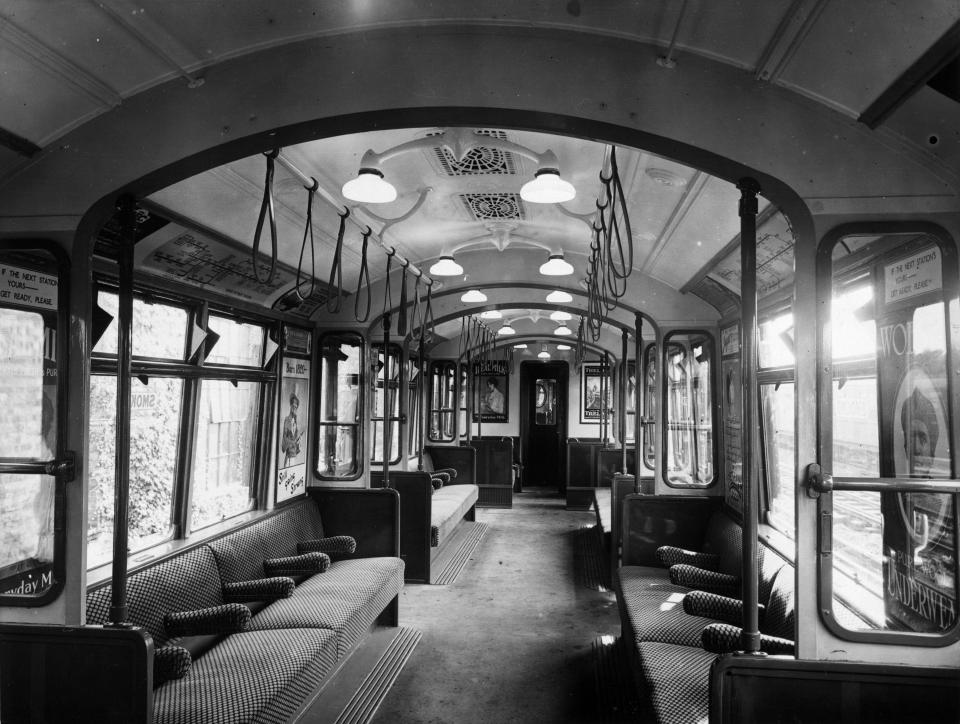  Interior of an all-steel London underground train on the tube lines in around 1920