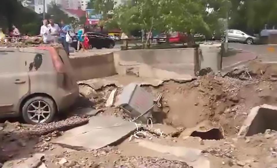  The explosion left a giant crater in the ground and left streets covered in rubble