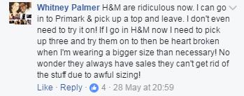  This shopper described the H&M clothing lines as having 'awful sizing'