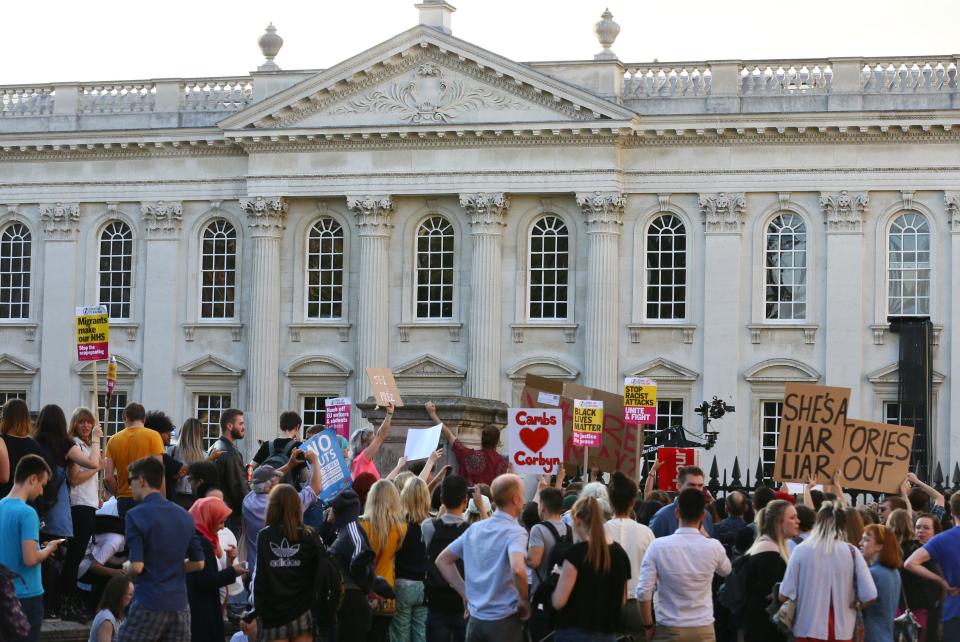  There were protests outside the venue in Cambridge tonight