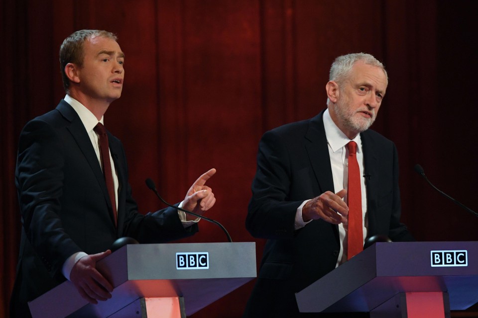 Lib Dems leader Tim Farron (left) and Labour’s Jeremy Corbyn (right) were two of the seven party leaders present