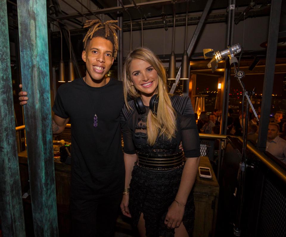  Vogue Williams and Britain's Got Talent semi-finalist Tokio Myers enjoy a night out at the Novotel London Canary Wharf launch party at BOKAN Restaurant, Bar and Rooftop Terrace on Thursday evening