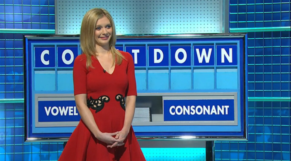 Rachel Riley opted for a daring red dress on today's programme 