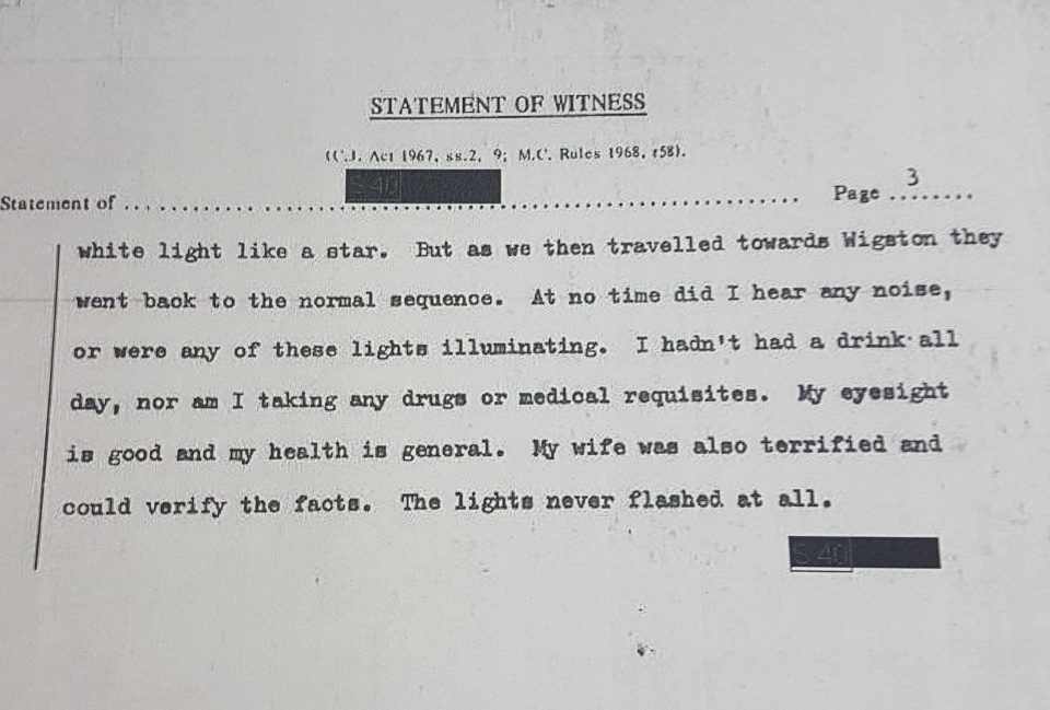  This witness promised they "had not had a drink all day" before spotting the white lights in the sky