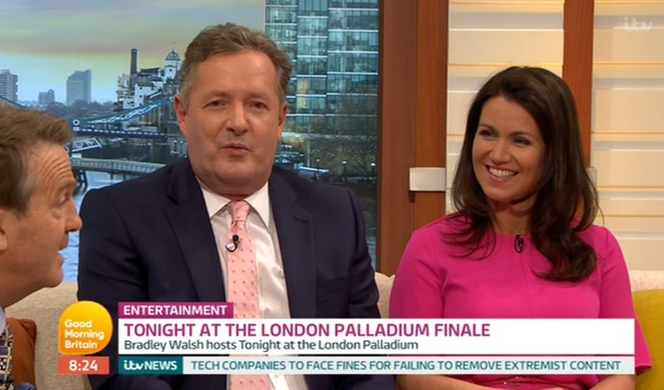  Piers, 52, giggled at the joke which came after he accused co-host Susanna Reid of bodyshaming