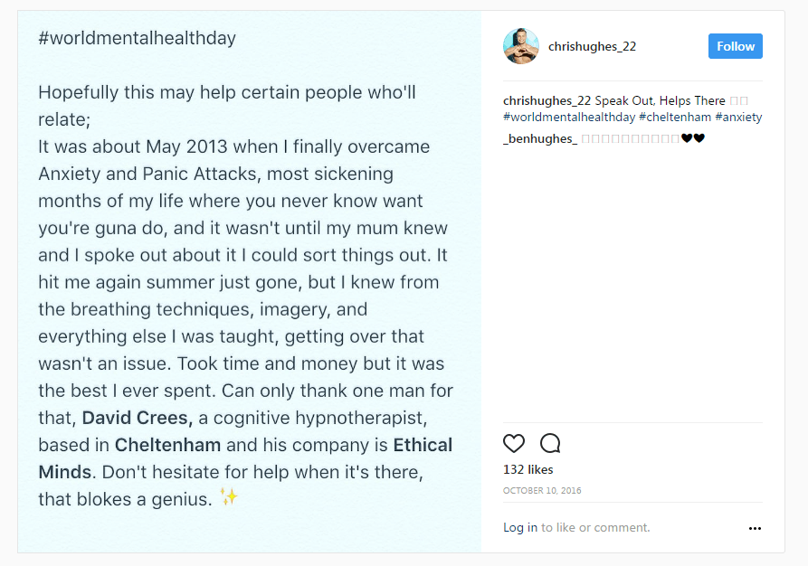 Chris opened up about his mental health battle on Instagram