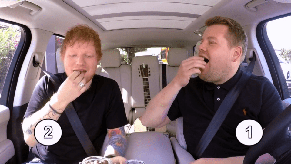  Ed Sheeran and James Corden competed to fit in as many Maltesers as possible in Carpool Karaoke