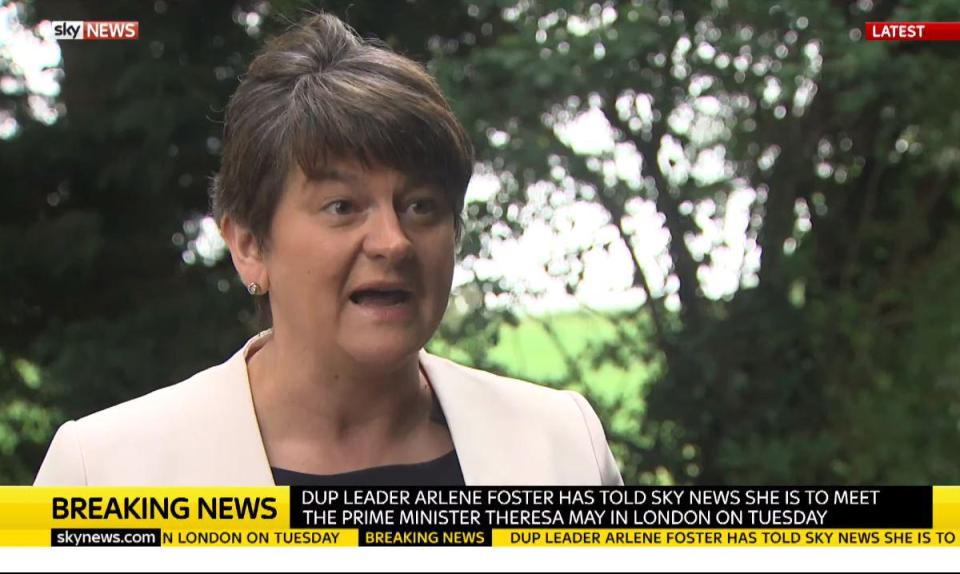  Arlene Foster said she will meet with the PM on Tuesday to sort out a deal