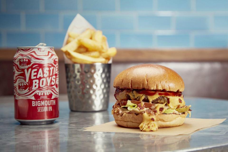  The new Big Mouth burger with beef, beer-infused cheese, smoked chilli mayo, beef ketchup and salad