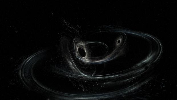  Artist's impression of two black holes merging to form a supermassive black hole