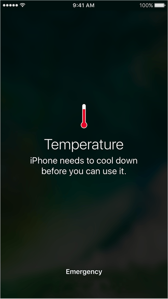  This is the screen which appears on an iPhone when it becomes too hot