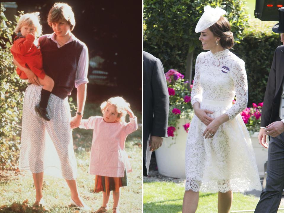 Kate channelled the same style as Princess Diana in a white lace skirt, pictured in 1980