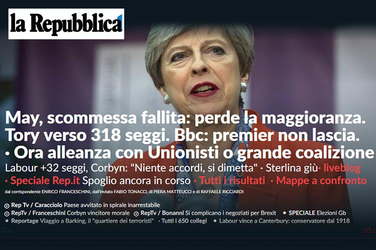  Italy's la Repubblica points to May's failed election gamble