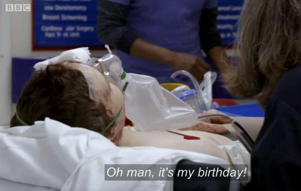  Stephen can be seen explaining how it was his birthday before he is taken into surgery