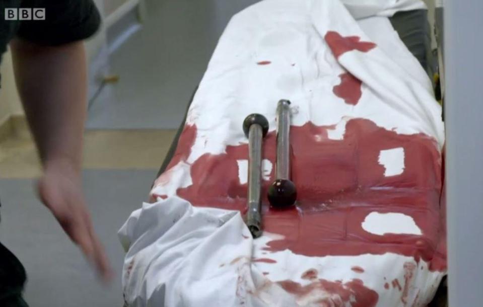  A shot of the stretcher covered in blood was also shown in the BBC documentary