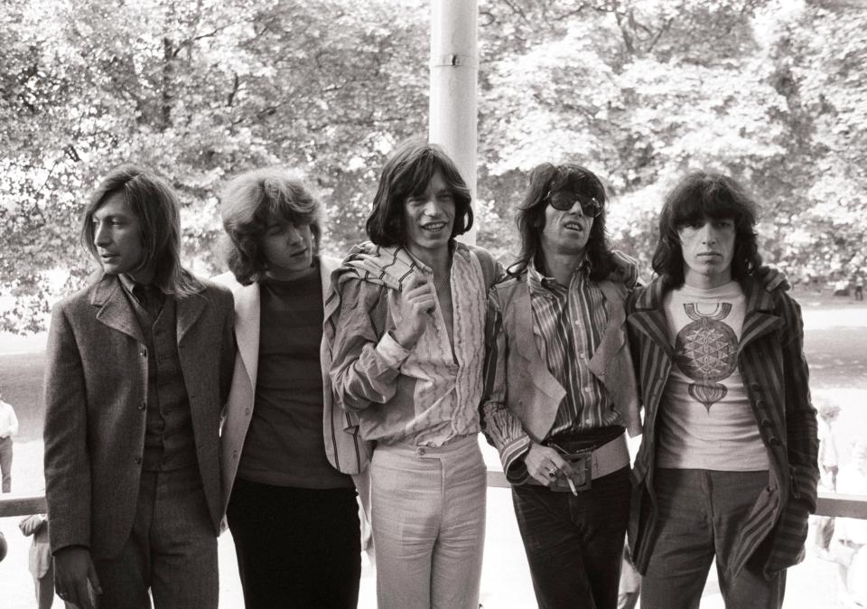  (Left to right) Charlie Watts, Mick Taylor, Mick Jagger, Keith Richards and Bill Wyman at a press call at the Serpentine in Hyde Park in 1969