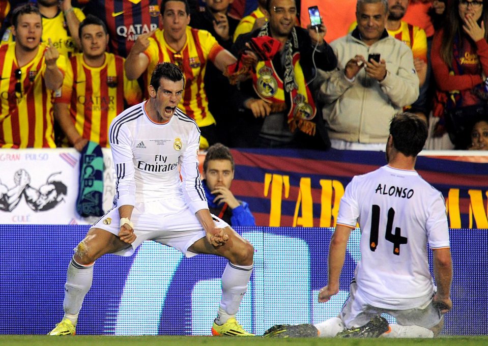  Gareth Bale celebrates his incredible winner in the 2014 Copa del Rey final