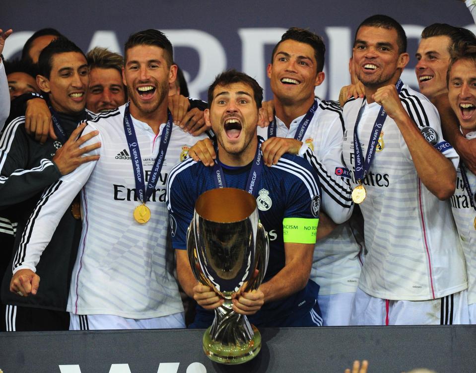  Fabio Coentrao and Co. celebrate as Real Madrid win the 2014 Uefa Super Cup