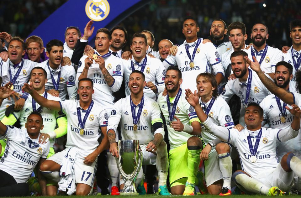  Real Madrid celebrate winning 2016 Uefa Super Cup with victory over Sevilla