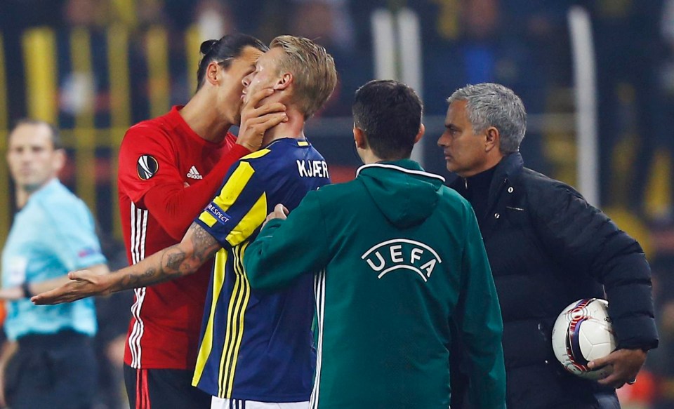 Jose Mourinho tried to break up the row between Ibrahimovic and Kjaer