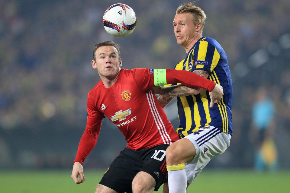 Kjaer kept a close eye on Manchester United captain Wayne Rooney