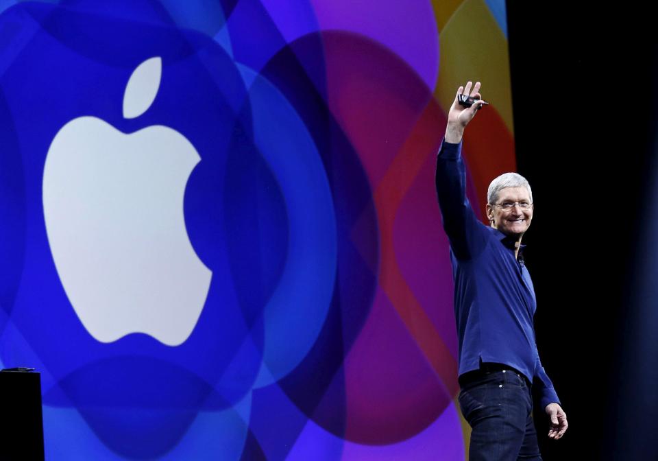  Apple boss Tim Cook speaks on stage at WWDC in 2015