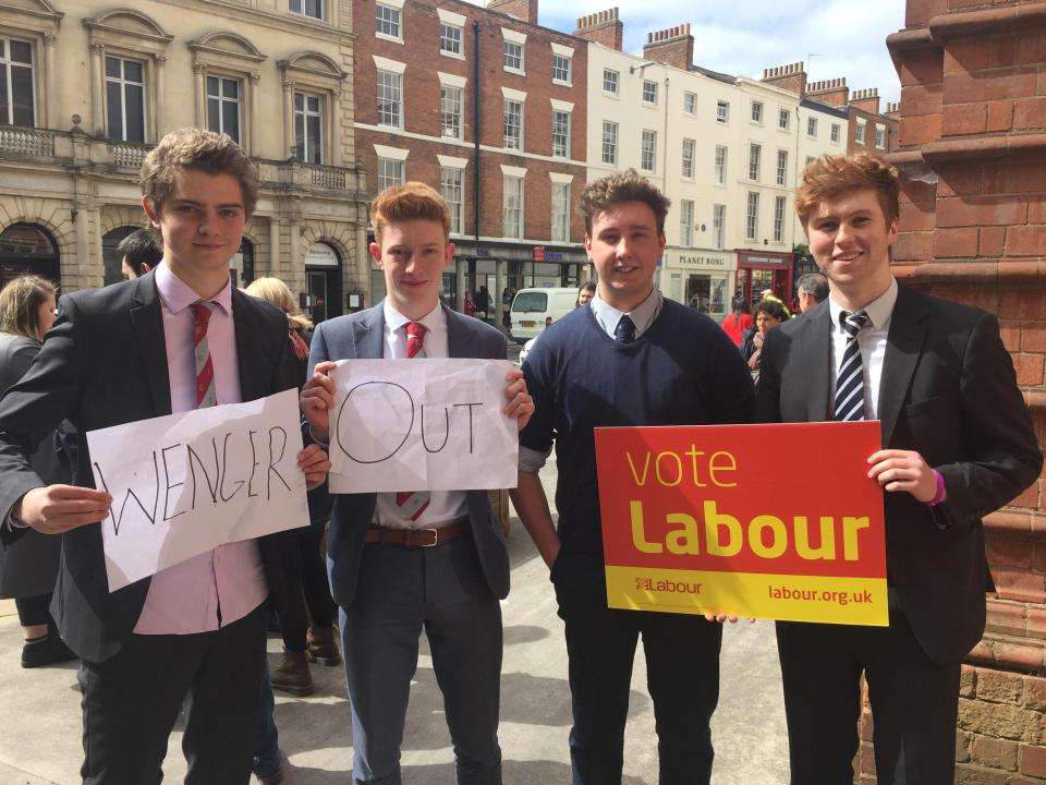 These young voters held up Wenger Out posters at a Labour rally 