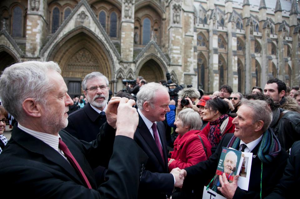  Red Jez with Gerry Adams and the late former IRA commander Martin McGuinness at a memorial to ex-Labour MP Tony Benn