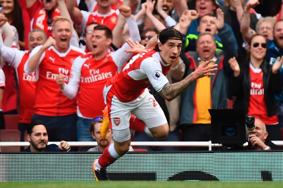  Bellerin wheels away to celebrate as Arsenal score their opening goal in the FA Cup final