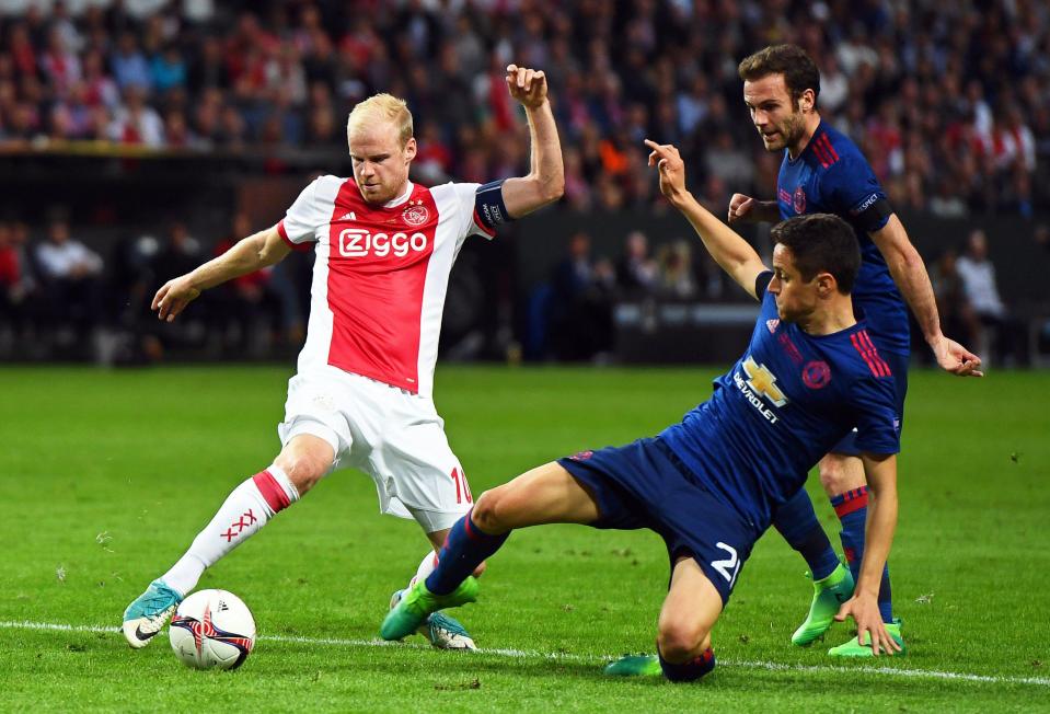  The midfielder with Ander Herrera during the Europe League final