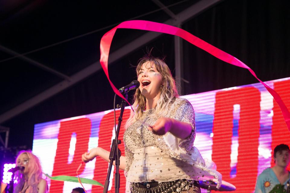  Pictured in happier times at Birmingham Pride last month as she announced the news to a cheering crowd