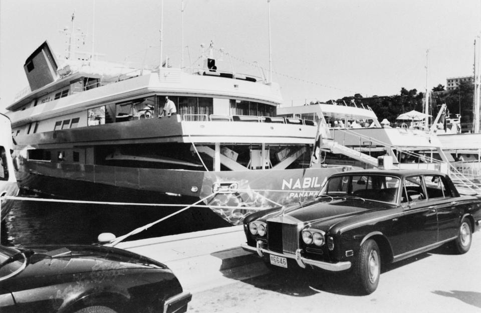  The arms dealer on yacht Nabila, behind his Rolls-Royce, in Monaco in 1983