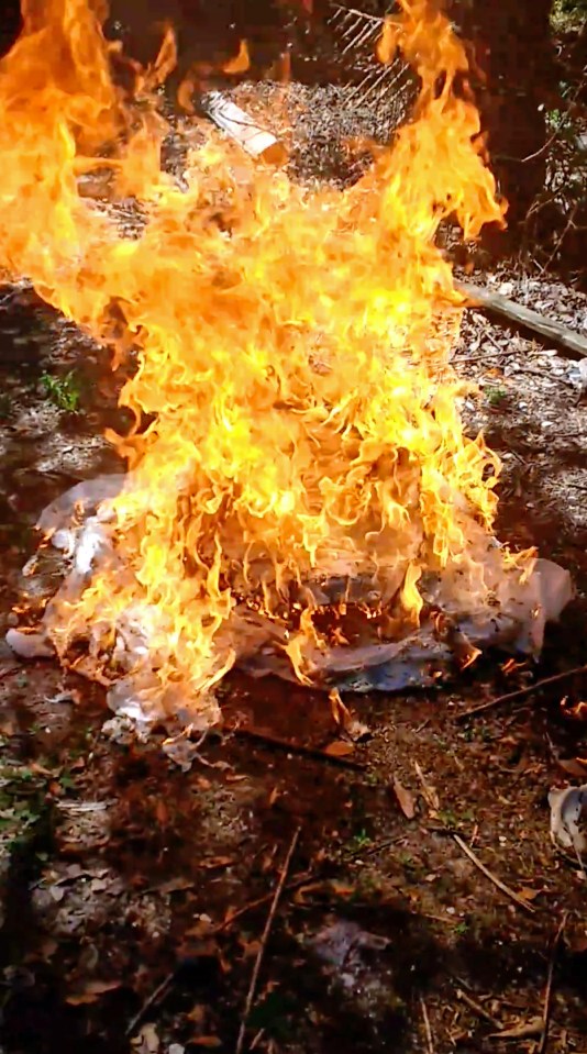 As the dress was set ablaze, Khristella shouted as she filmed the fire, “burn, baby burn”