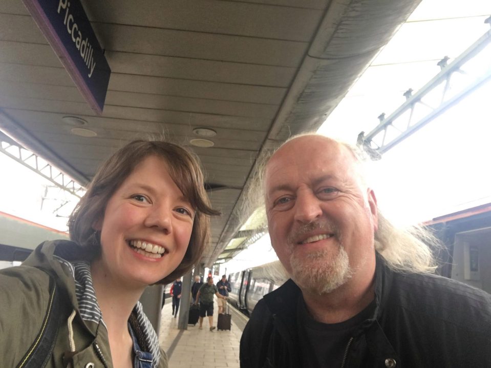  Vicki, pictured here with the comedian Bill Bailey, is taking a sabbatical from her job at the London Transport Museum in order to join the journey