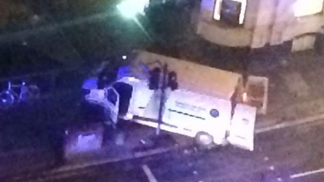  The van mounted the pavement before the attackers got out