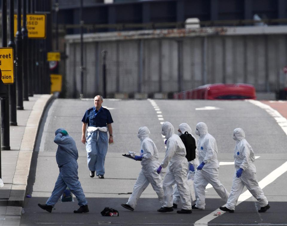 Forensic teams on the scene at London Bridge today