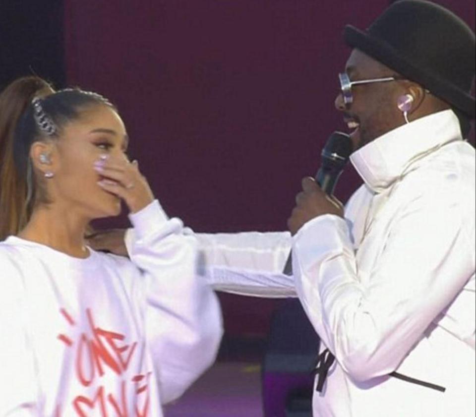 Ariana (pictured with Will.i.am) also sang with Will.i.am