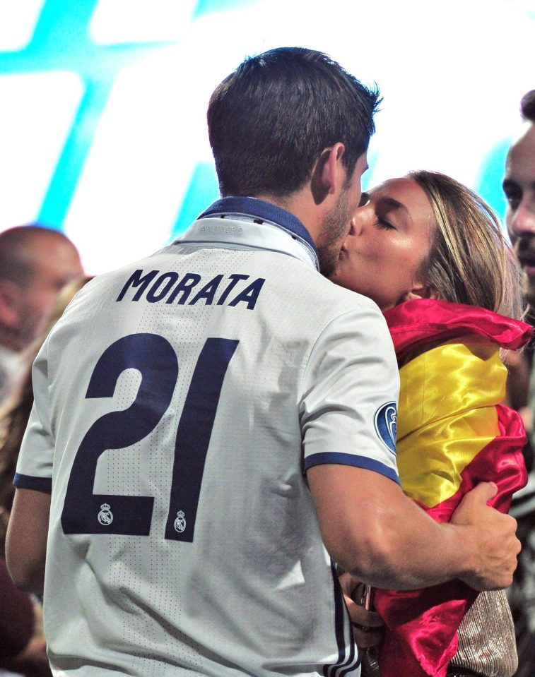  Morata with girlfriend Alice Campello celebrating winning the Champions League