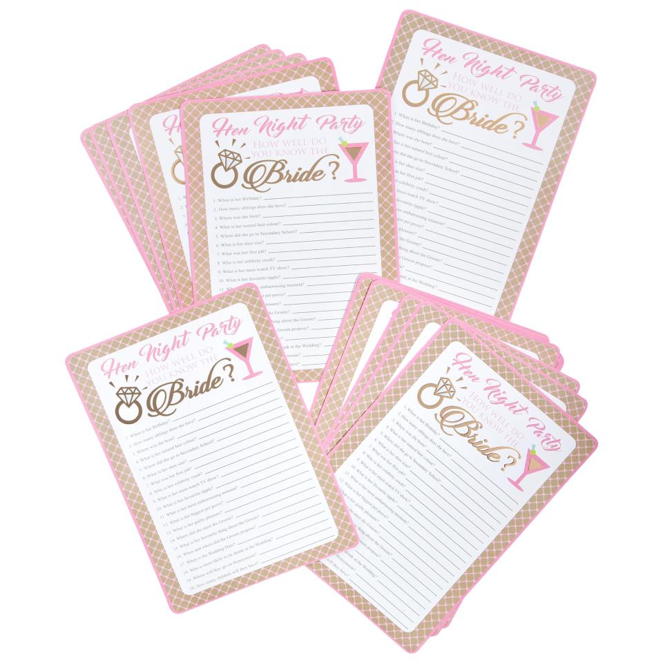  Hens can be tested on how well they know their engaged mate with these 'How well do you know the bride?' quiz cards