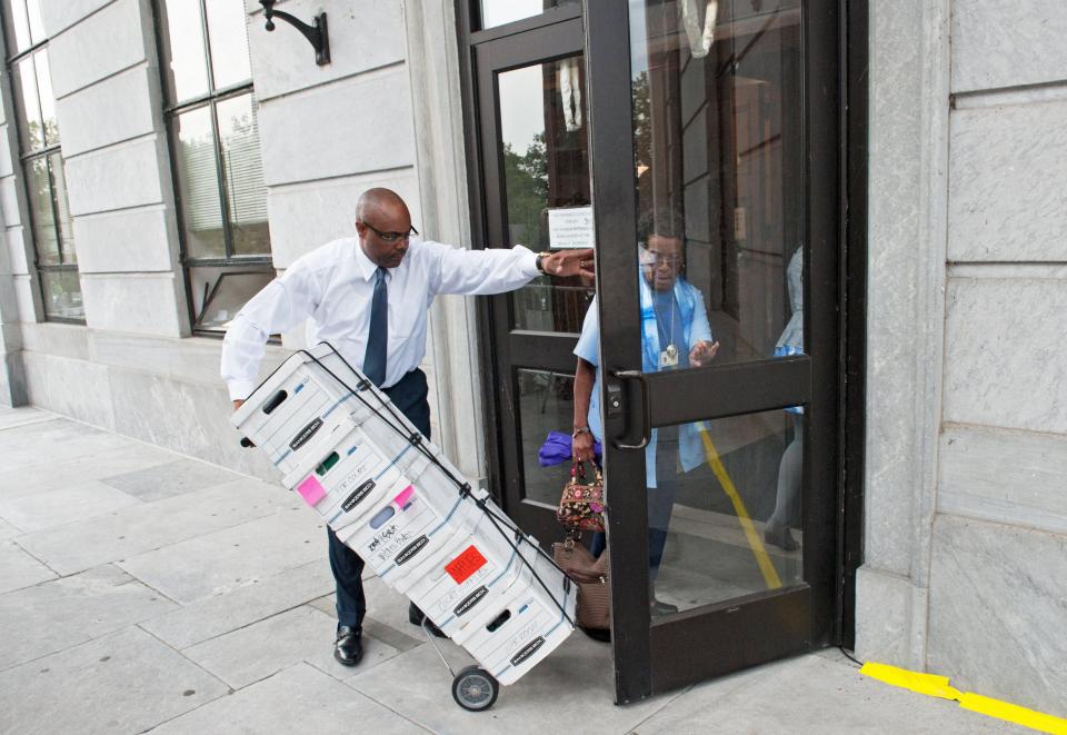  Legal files connected to the Cosby case arrive at the Montgomery County Courthouse in Norristown