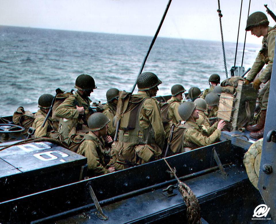  Troops huddled into landing craft during the Normandy assault. Today is the 73rd anniversary of D-Day, the largest seaborne invasion in history