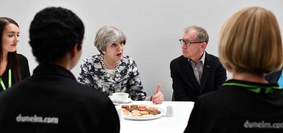  Philip and Mrs May then chatted to shop workers at the Dunelm Mill home furnishing store in Nottingham