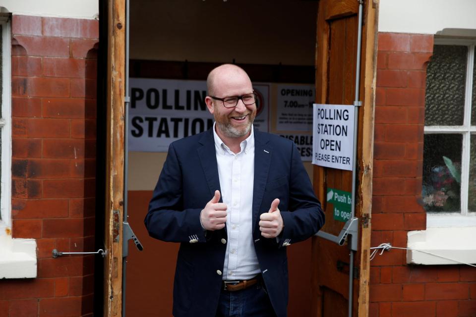  Paul Nuttall gave a thumbs up after casting his vote, but was later left disappointed by the exit poll