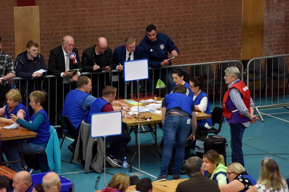  Counting underway in Ballymena for North Antrim constituency in Northern Ireland