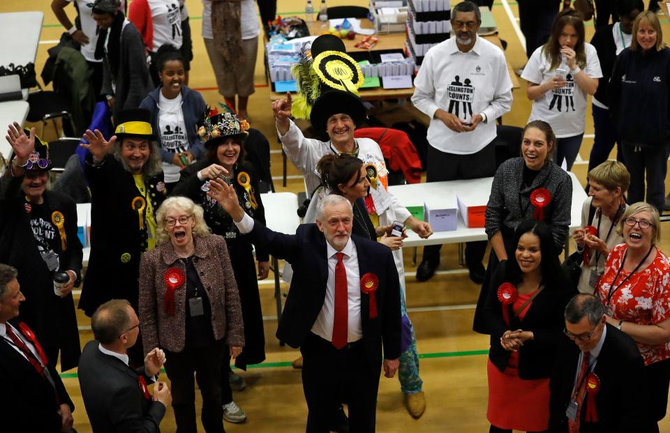  A joyous Mr Corbyn at the count in North London